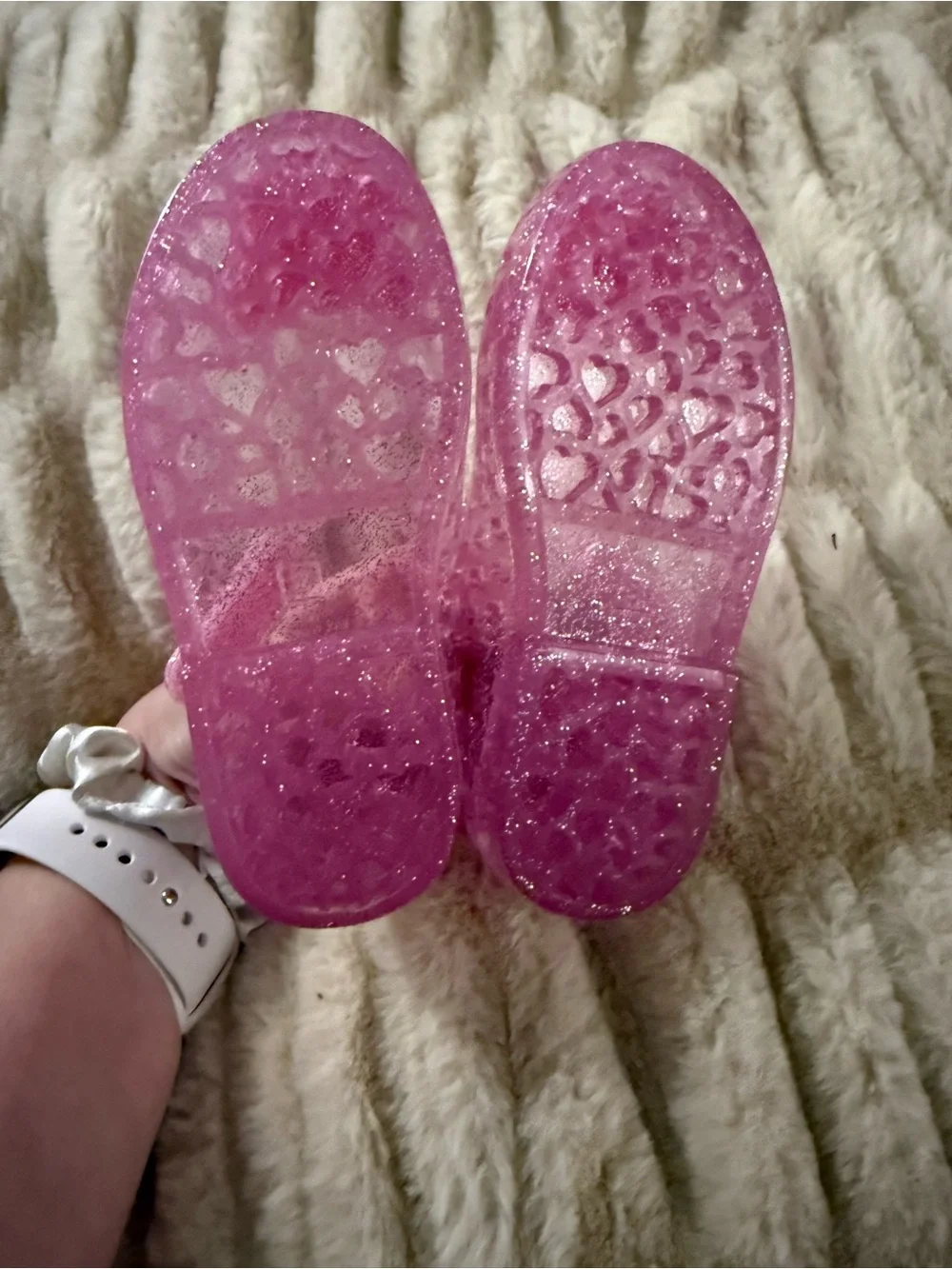 Pink Glitter Jelly Mary Jane Shoes for Kids with Butterfly Accent